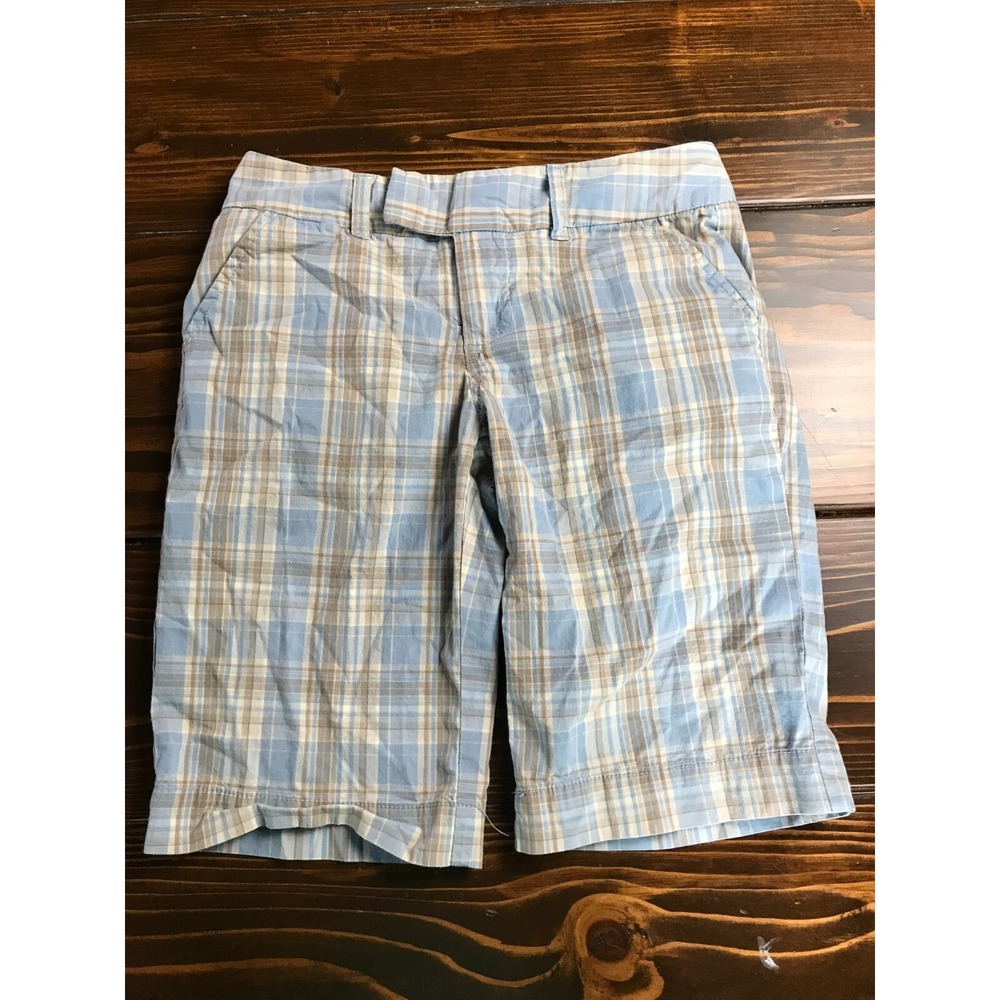 SO Shorts, Women's Size 5, Blue Tan, Plaid, Flat Front, Pockets